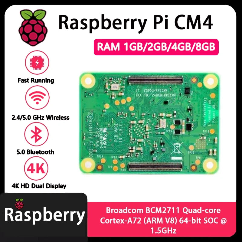 Raspberry Pi CM4 1GB/2GB/4GB/8GB RAM BCM2711 quad-core CortexA7264 Rpi ComputeModule 4 4GB/8GB/16GB/32GB EMMC Wifi Optional