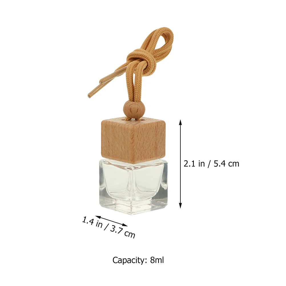 10Pcs 8ml Diffusers Essential Oils Empty Wooden Bottle Square Lid Car Hanging Accessories Perfume Bottles freshener Oil Diffuser