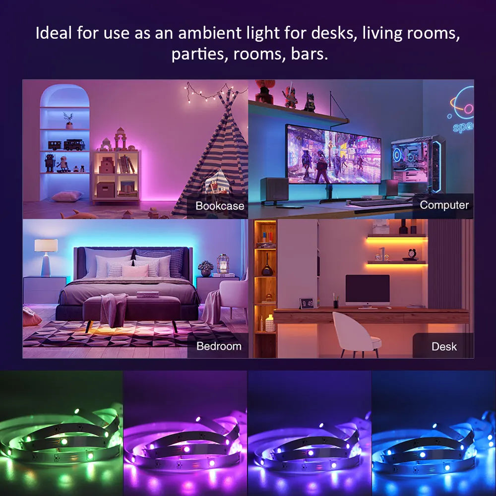 LED Strip Light 12V 18LEDS/M, RGB 5050 Lights,  Music Sync Color Changing, Built-in Mic, App Controlled LED Lights Rope Lights