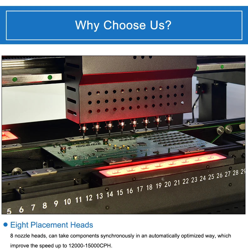 Stock in EU Electronic Components Making Machine 8 Heads LED Chip Mounter Machine with Full-automatic Feeders and HD Cameras
