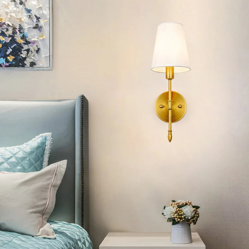 American Industrial Style Wall Lamp Fabric Lampshade Bedroom Bedside Sconces Retro Bathroom Night Light Fixture Home Decoration