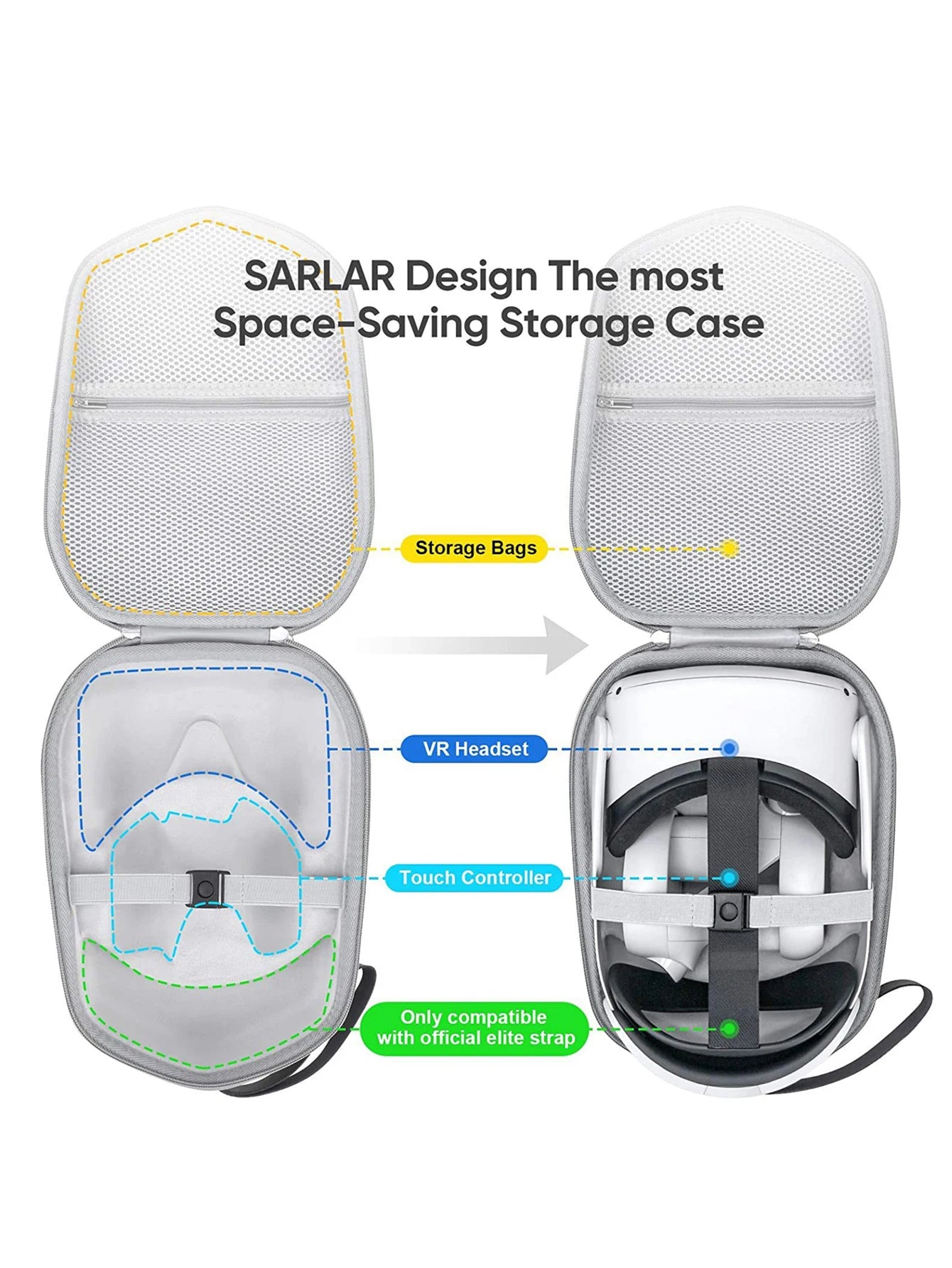 Large Capacity Hard Shell Storage Case Travel Carrying Bag VR Headset Accessories for Oculus Quest 2 VR Headset Touch Controller