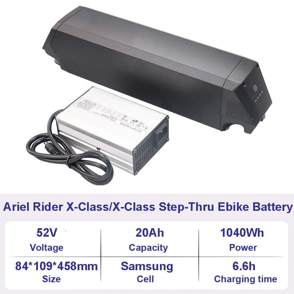 52V 20Ah Electric Fat Tire Bike Battery Ariel Rider Grizzly Kepler X-Class Step-Thru Long Range E-Bike Bicycle Lithium Battery