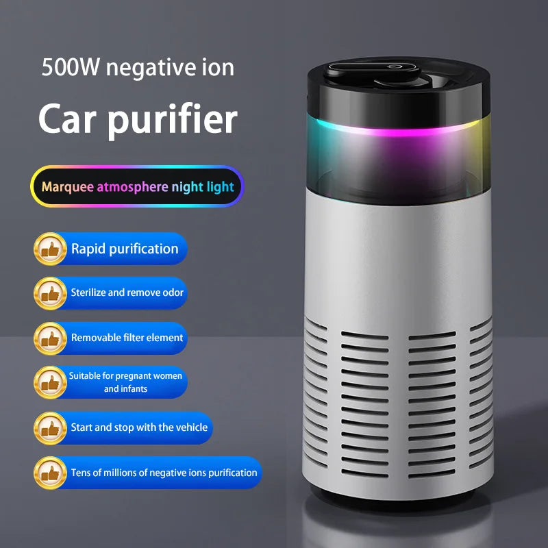 2026 New Car Air Purifier, A Negative Ion Ambient Light Car Air Purifier For Removing Formaldehyde And Odors Inside The Car