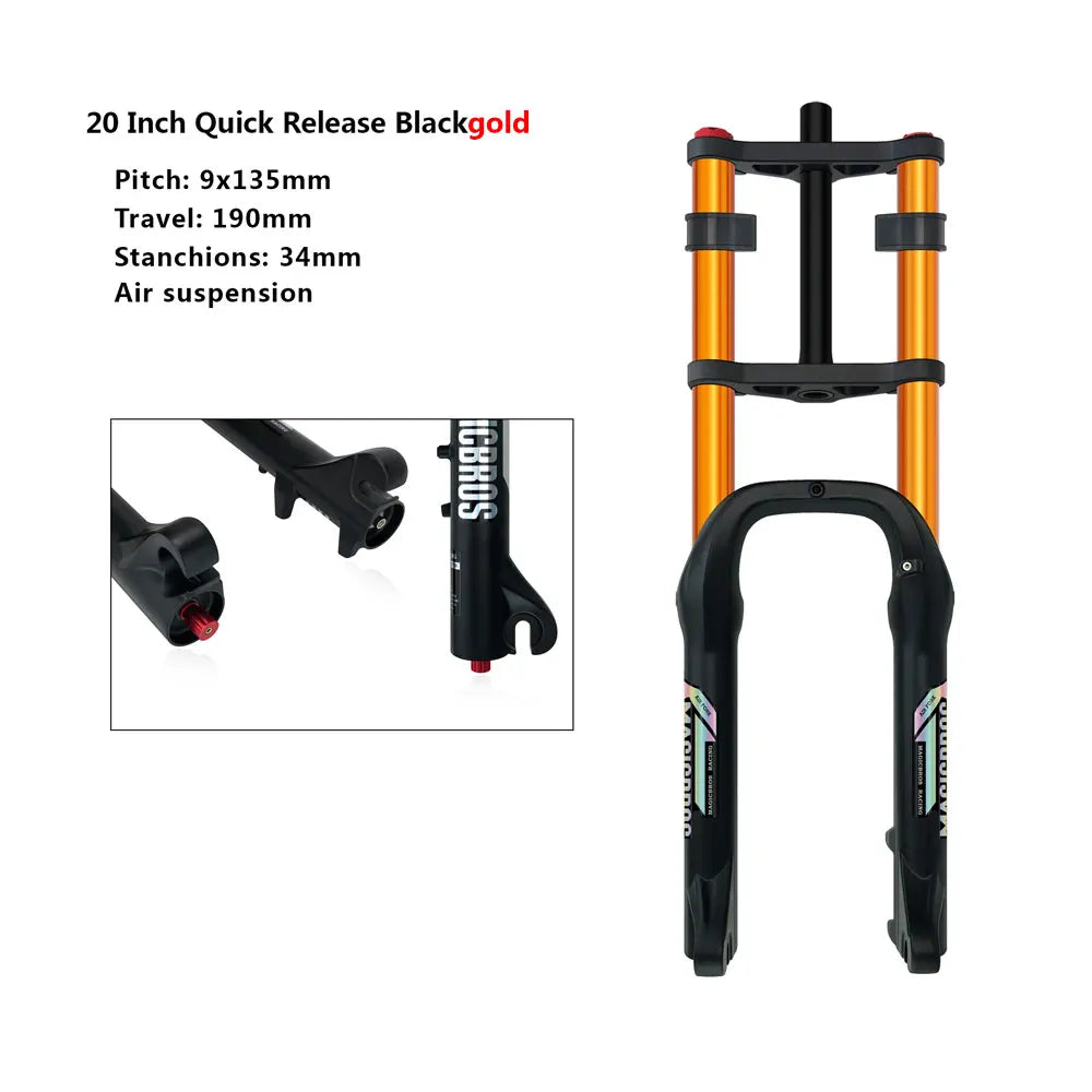 20x4.0 26*4.0 Dual Crown Motor Fork QR 9*135mm 15*135mm Beach Snow Bike Electric Fat Tire Bike Motorcycle Double Crown Air Fork