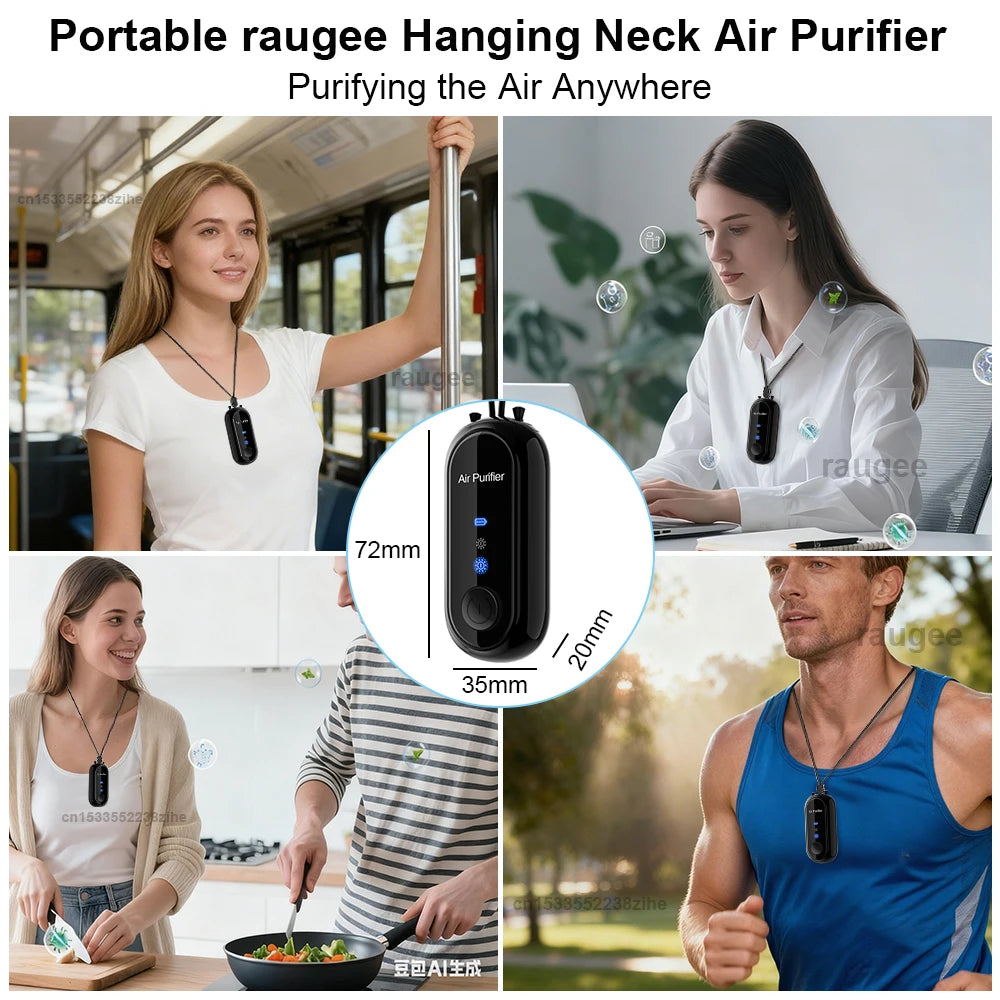 Air Purifier Negative Ion Generator Mini Hanging Neck Air Purifier Portable Air Freshener for Car Home Smoke PM2.5 Virus Remover