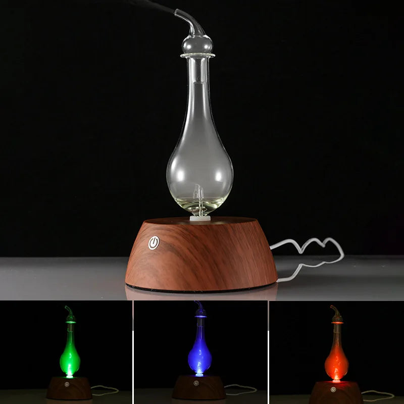 50ML Waterless Essential Oil Pure Diffuser Mini Nebulizer Aromatherapy Wood Glass Household Aroma Diffusers Colorful Night Light