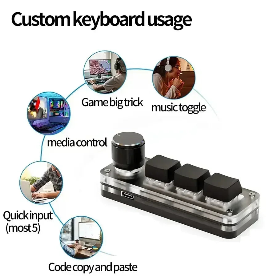 Mini Macro Mechanical Keyboard with 3 Keys 1 Knob USB RGB Gaming Custom Programming Switch Portable Keypad for PC Game Photoshop