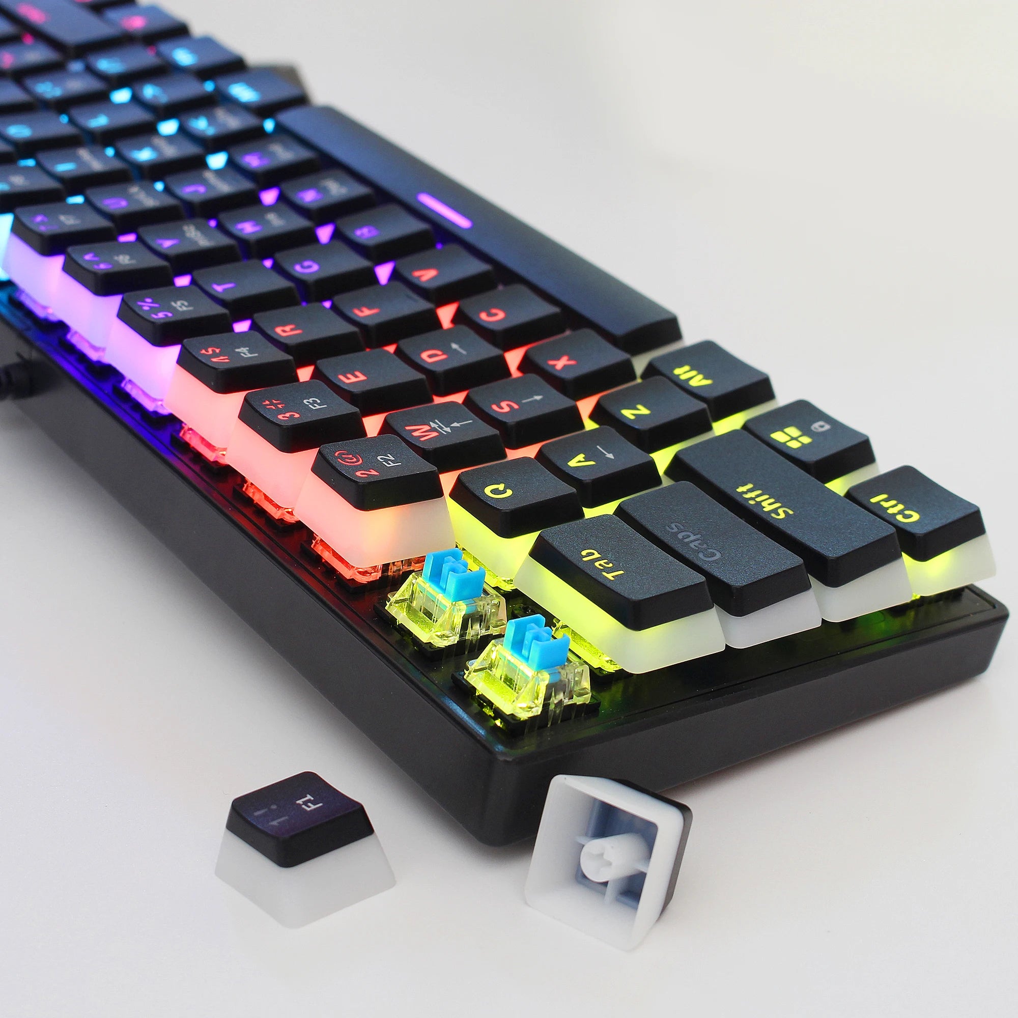 61 Keys Wired Mechanical Keyboard Blue Switch Two-color Injection Pudding Key Cap RGB Backlight For Game Office Home