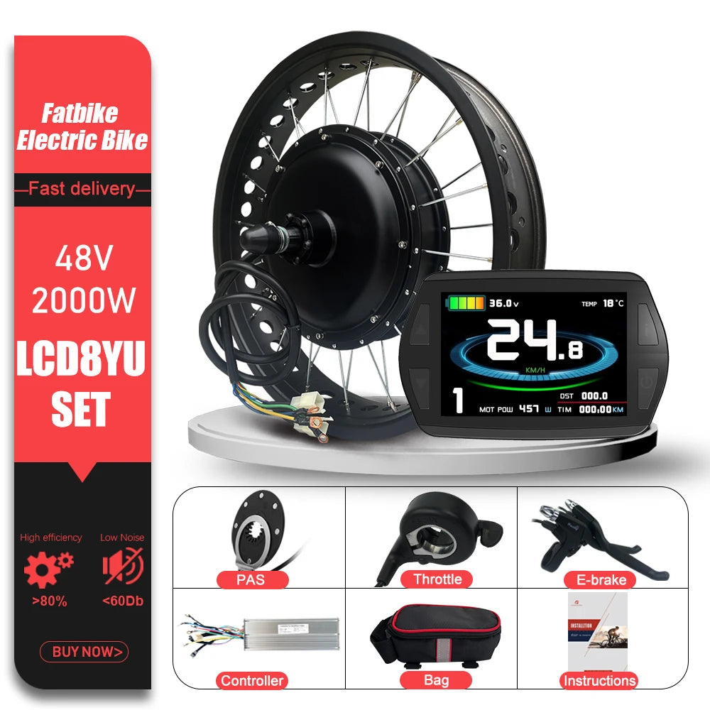 48V 2000W Electric Fat Bike Kit 20 24 26inch 4.0Tyre Brushless Non-gear Rear Hub Motor Wheel  Dropout 190mm For Snow eBike kit