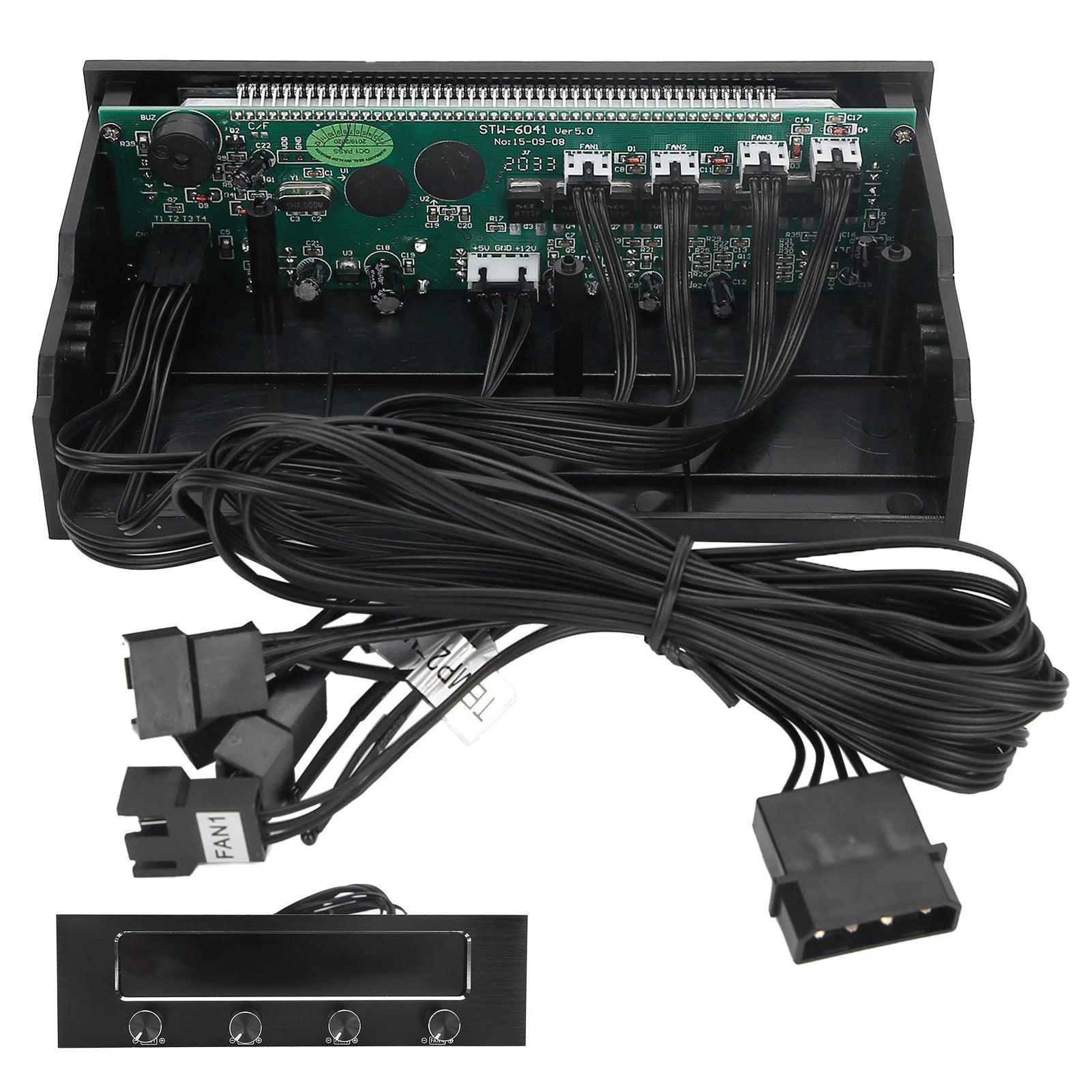 CPU Fan Controller Fan Controller STW‑6041 Fan Controller for Computer CPU Multifunctional 4-Channel Front Panel LCD Display