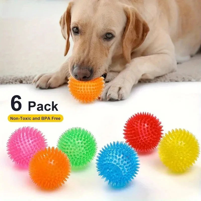 Pet Dog Toys Dog Squeaky Ball Toy Pet Dental Chewing Tooth Cleaning TPR Sounding Ball Dog Thorn Interactive Burr Balls Supplies