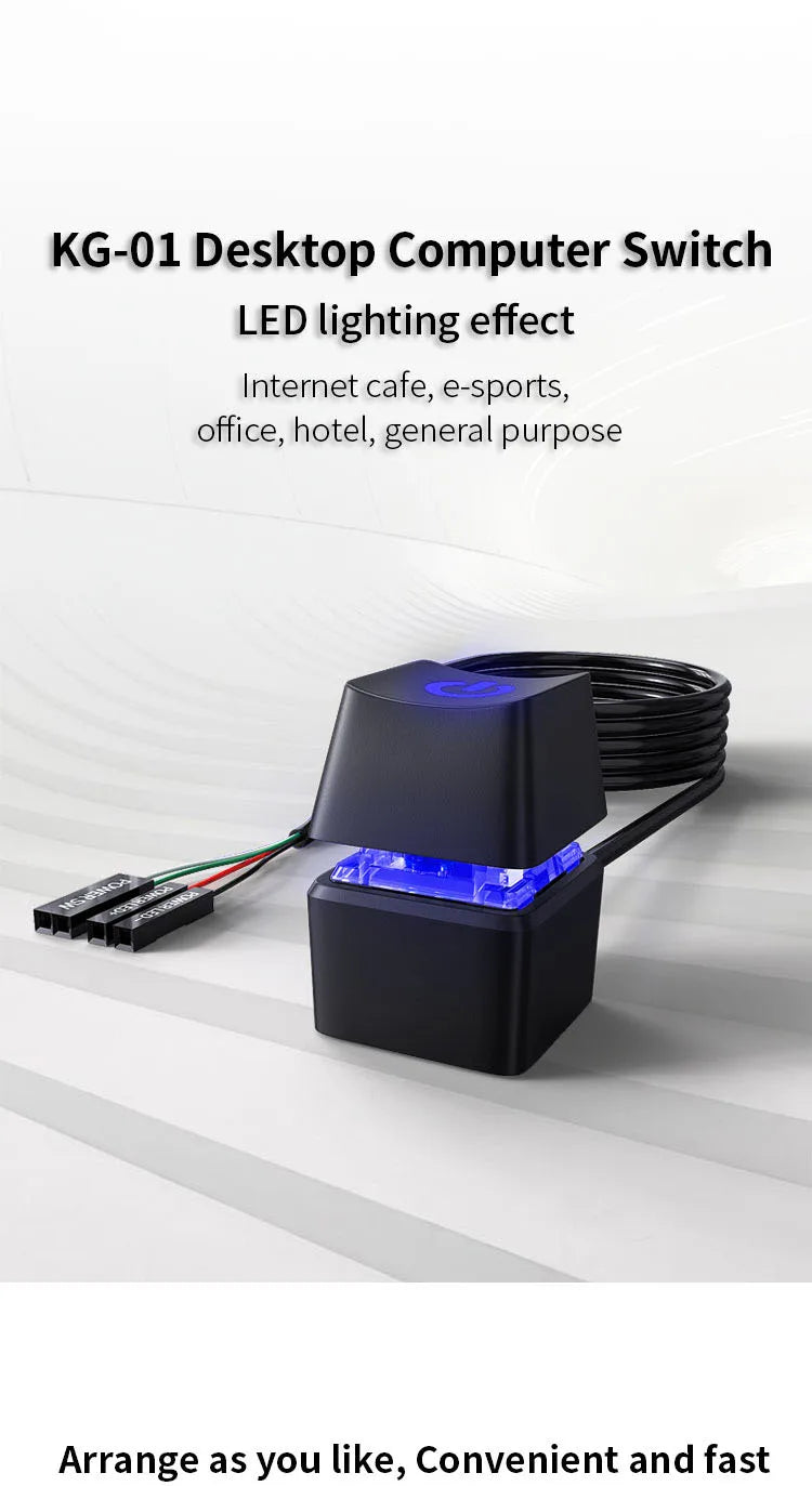 Computer Desktop Shortcut Switch Colorful LED PC Motherboard External Start Power On/Off Button Extension Cable For Home Office
