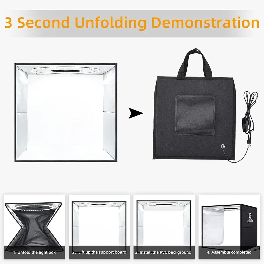 Lightdow Photo Studio Light Box Kit 12"x12"（30x30x30cm） with 120pcs LEDs 6 Backdrops for Photography Portable Dimmable Versatile