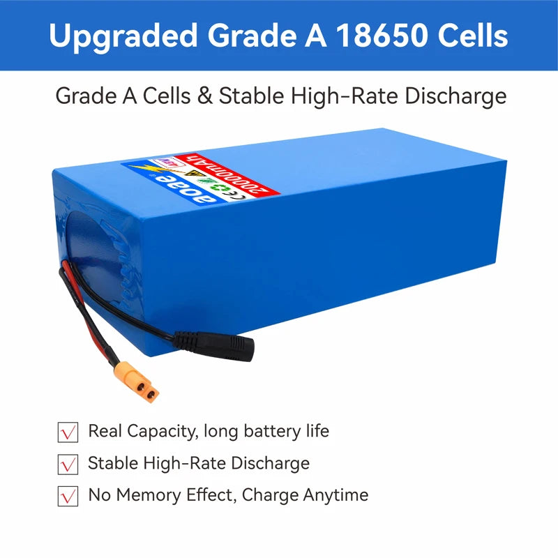 48V Battery Electric Scooter 13S8P 20Ah 18650 Grade-A Cells Battery Pack 2000W Built-in 50A BMS Long Range Safe & Durable