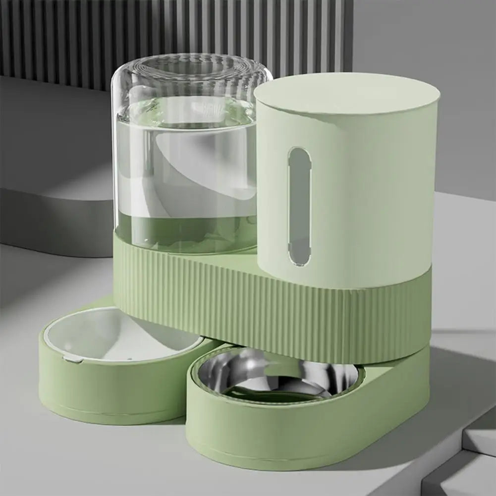 A  Automatic Cat Feeder Automatic Pet Feeder Water Dispenser Set for Cats Dogs 2-in-1 Food Bowl with Stainless Steel Insert