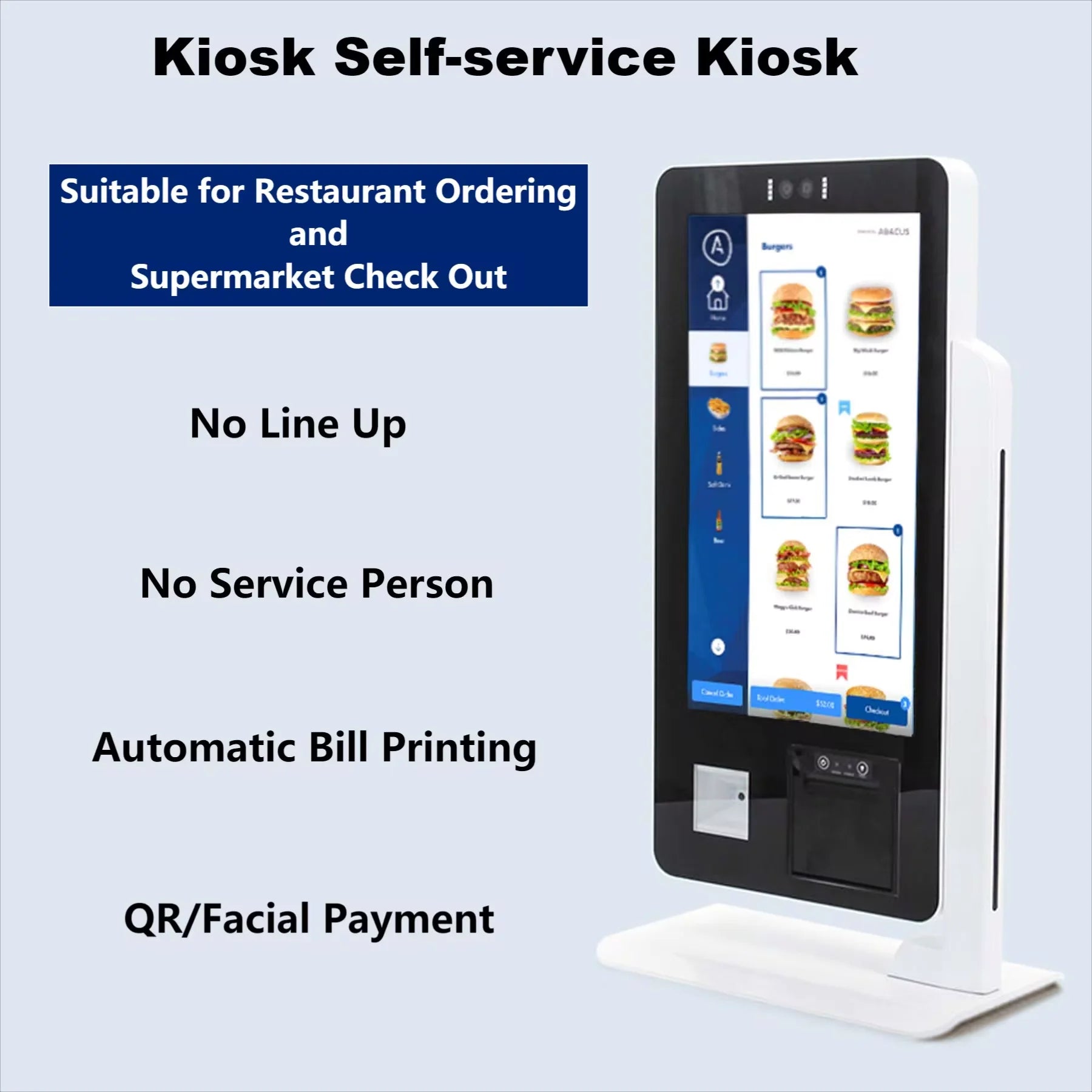 Desktop 15.6 Inch Touch Screen Kiosk Self Ordering Machine with 2D Scanner & 58mm Printer Foodcourt Unattended Payment Terminal