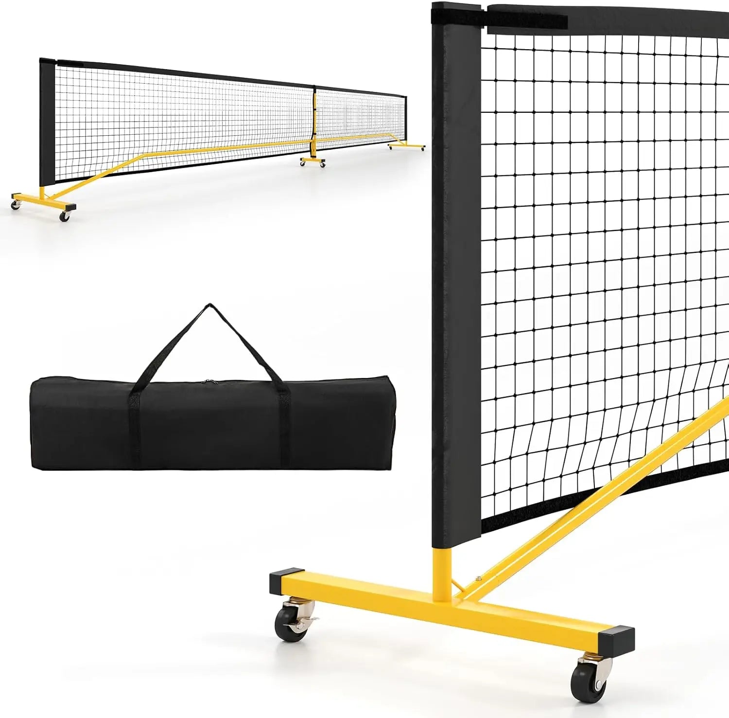 Portable Pickleball Net with Wheels, 6.7 m Official Size Pickleball System with Metal Frame & Carrying Bag, Outdoor Weatherproof