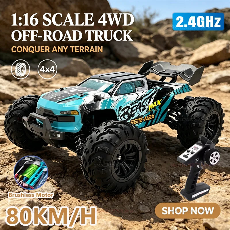 New PRO/MAX 1∶16 RC Car 80KM/H 4WD Brushless Off-Road Racing Toys High Speed Remote Control Vehicle For Kids Adults Outdoor Gift
