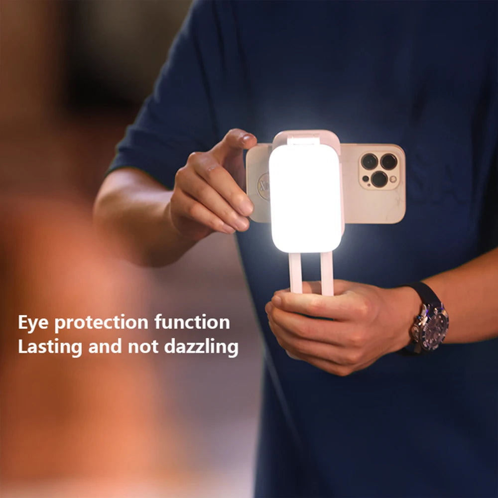 Portable Fill Light Desktop Integrated Folding Phone Stand Live Three Color Outdoor LED Light USB Rechargeable Photo Lamp