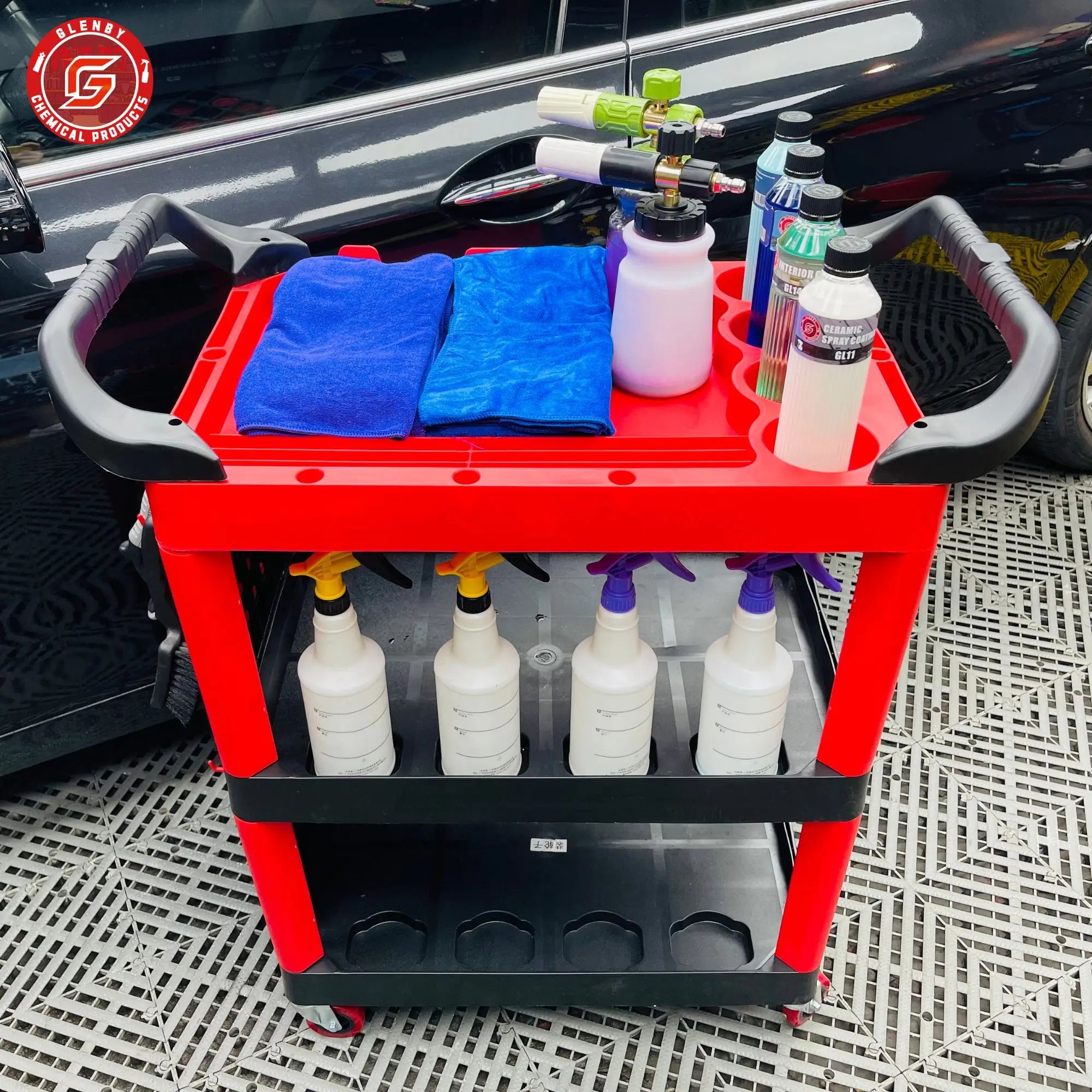 Car Wash Shop Car Beauty Tool Car Special Multi-function Plastic Three Layers Mobile Storage Trolley Shelf Toolbox