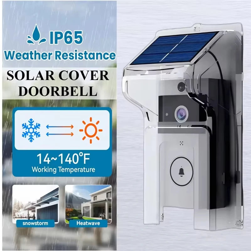Outdoor Wireless Video Doorbell with Solar Cover Camera Wifi Digital Peephole Waterproof Smart Home Intercom Eye Ring Bell