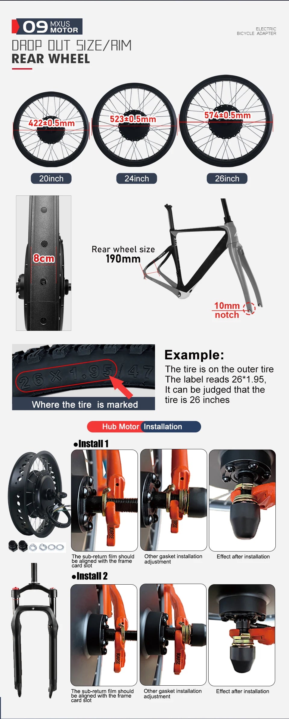 48V 2000W Electric Fat Bike Kit 20 24 26inch 4.0Tyre Brushless Non-gear Rear Hub Motor Wheel  Dropout 190mm For Snow eBike kit