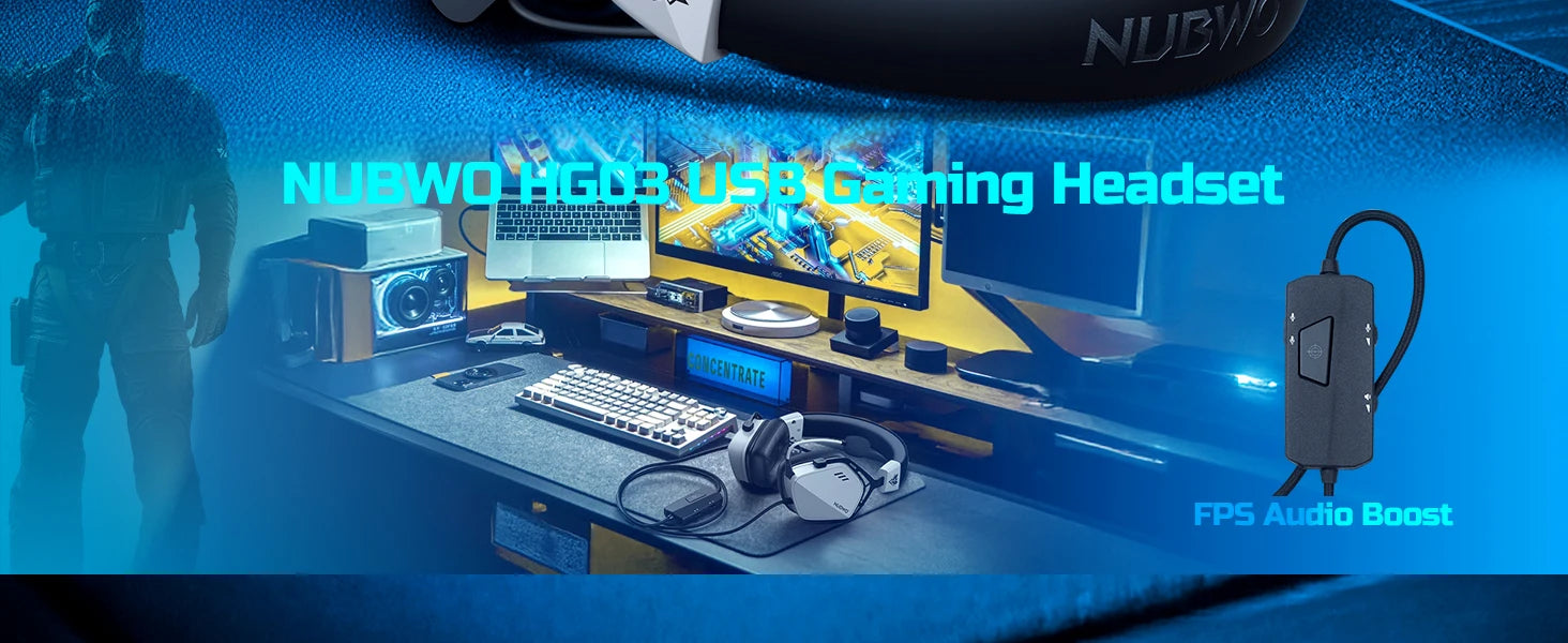 NUBWO HG03 USB-A Gaming Headset with 7.1 Surround and FPS Sound Wired Headphones with Noise Canceling Mic Comfortable Design