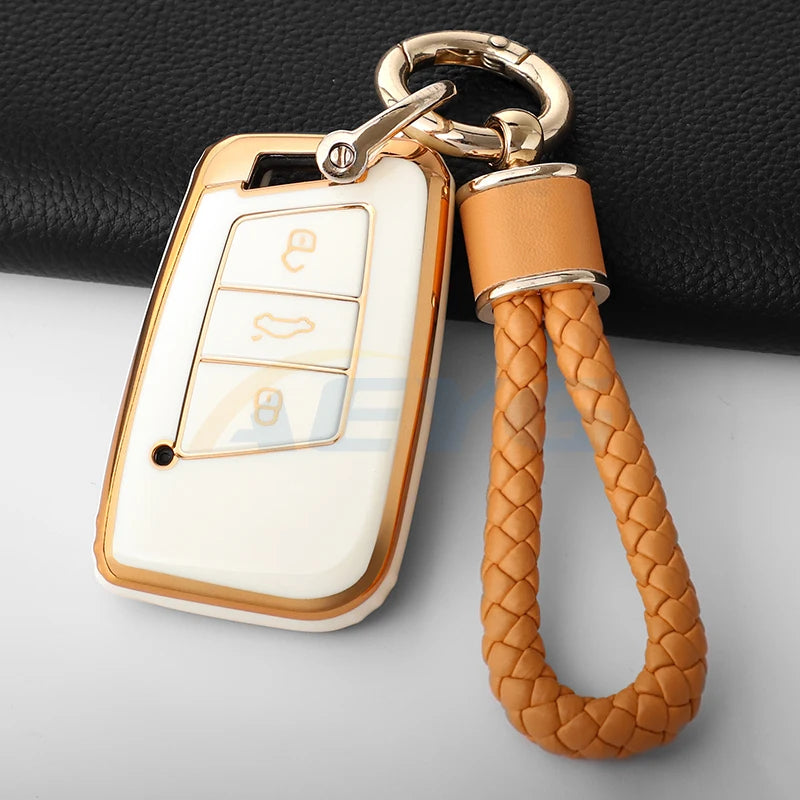 Car Key Case Cover Shell Fob For VW Volkswagen Magotan Passat B8 Golf Seat Skoda Superb A7 Kodiaq Key Chain Accessories