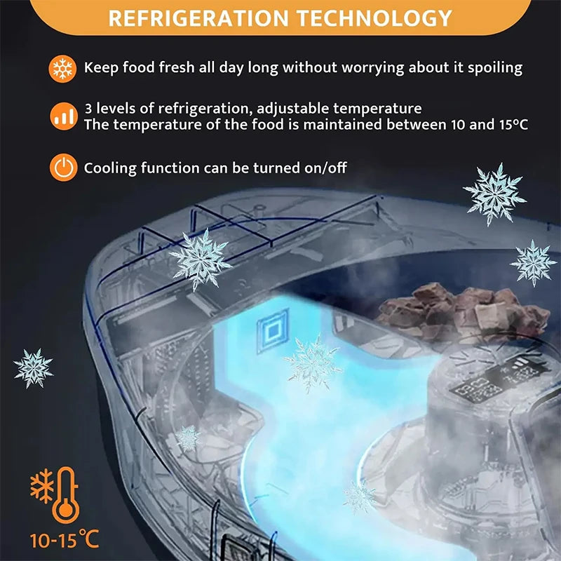 Automatic Pet Feeder with Cooling, Wet Food Dispenser, 5 Meal Timer, Semiconductor Refrigeration, Keeps Food Fresh for 12H
