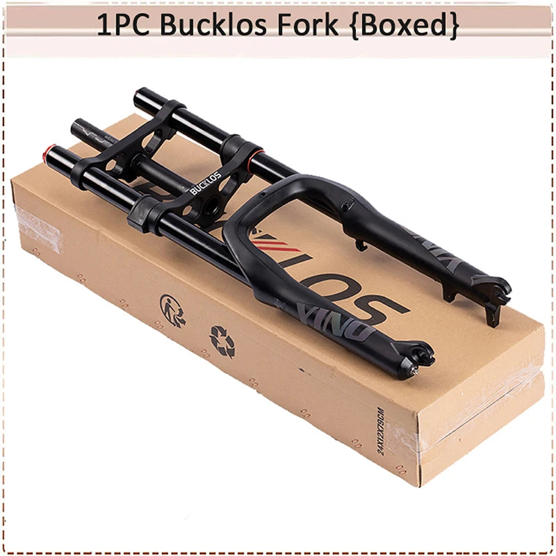 BUCKLOS Snow Fat Bike Fork 20*4.0 Inch / 26*4.0 Inch Air Suspension Fork Travel 180mm Double Shoulder E-Bike Fork Bicycle Parts