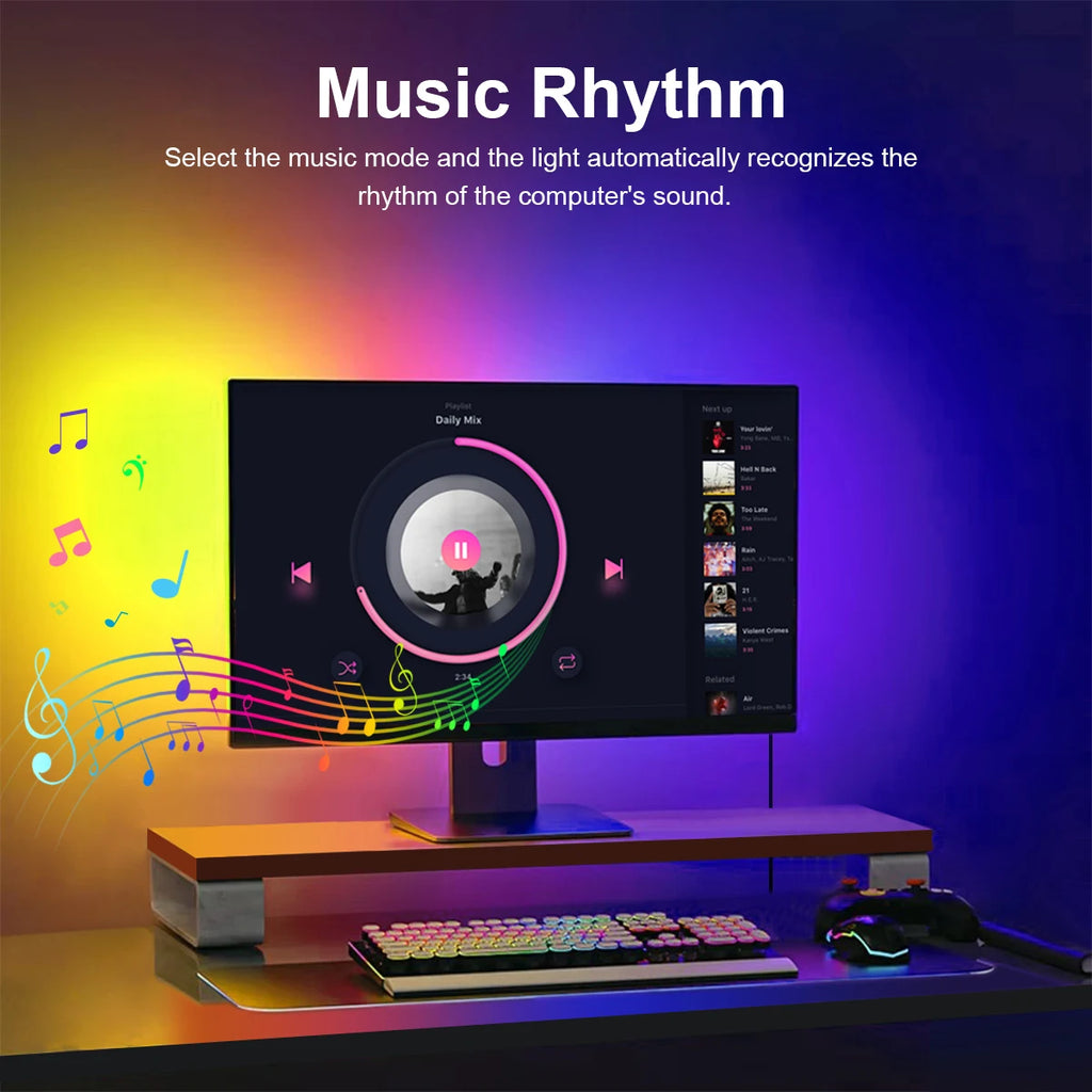 Smart Computer Monitor Sync Ambient USB LED Light Strip RGBIC PC Display Screen Backlight Gaming Decor Support Window/OS System