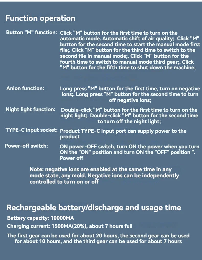 Air purifier indoor household desktop negative ion rechargeable dust removal odor formaldehyde PM2 portable purifier