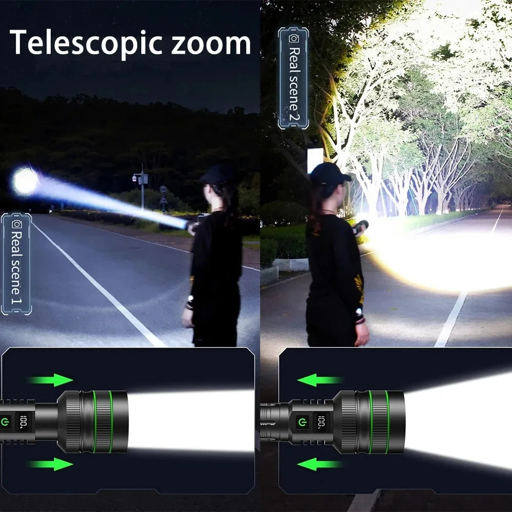 High Power LED Flashlight USB Rechargeable Powerful Tactical Torch Strong Light Lantern Super Long Range Lamp Outdoor Fishing