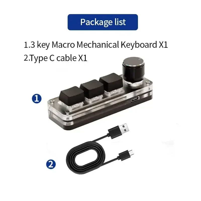 Mini Macro Mechanical Keyboard with 3 Keys 1 Knob USB RGB Gaming Custom Programming Switch Portable Keypad for PC Game Photoshop