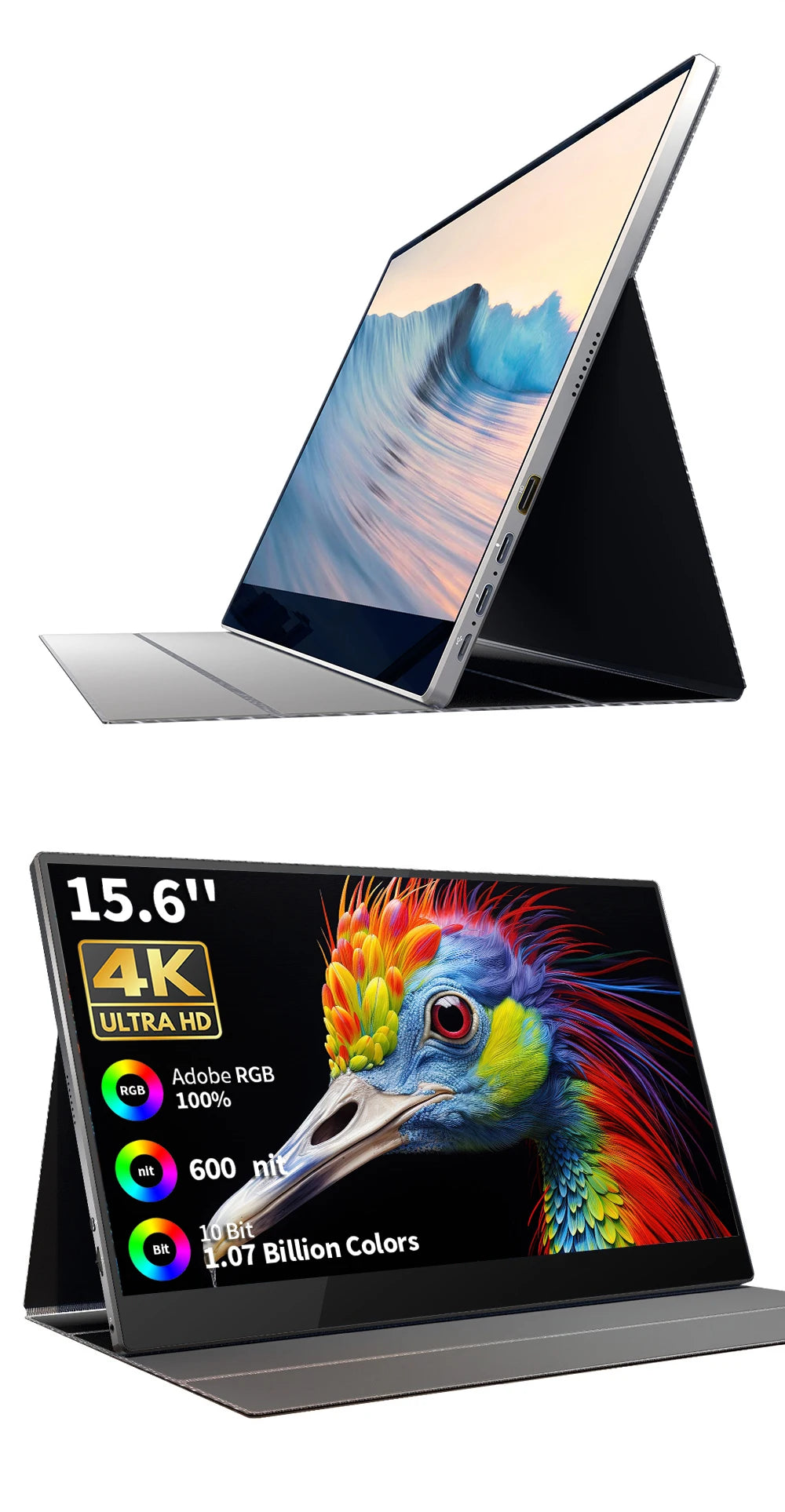 SIBOLAN 15.6" 4K OLED Portable Monitor UHD Matte Metal External Screen with 100% sRGB USB C HDMI for Phone,Laptop,Mini PC,PS4/5
