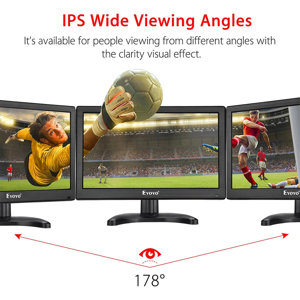 Eyoyo 12 Inch CCTV Surveillance Security Monitor HD 1920*1080 IPS LCD Home Office Desktop Display With Speaker VGA BNC USB Input