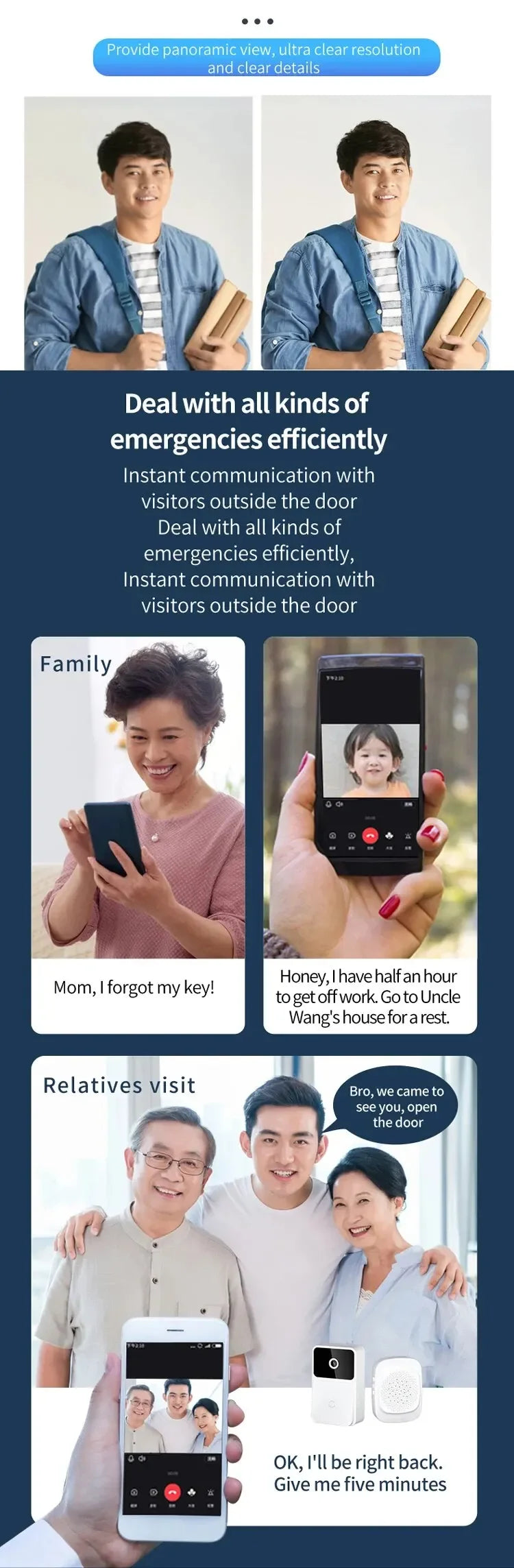 WIFI Video Doorbell Camera Smart Home Security Wireless Night Vision HD Door Bell Two Way Intercom Voice Change For Home