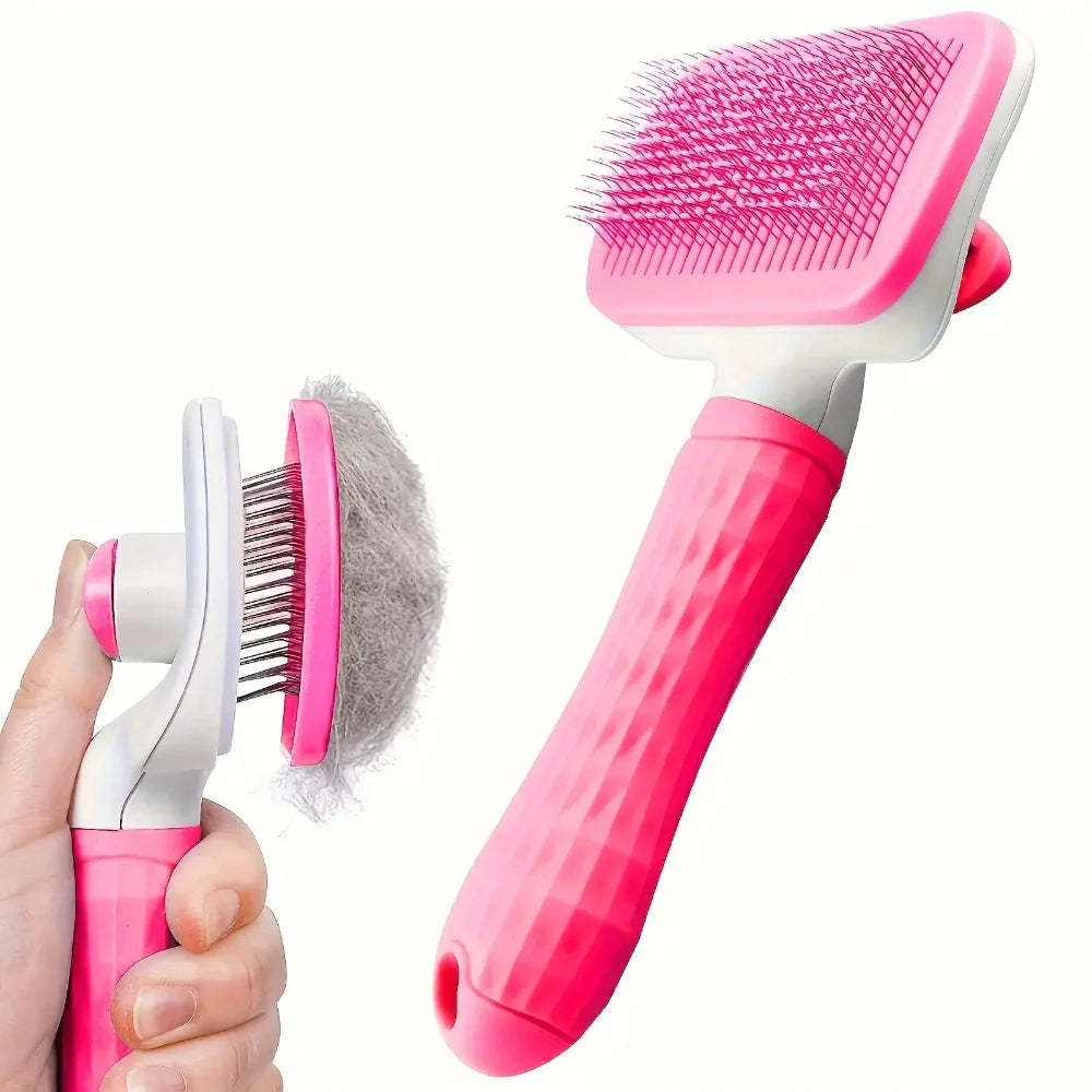 Easy Clean Pet Grooming Brush with Self-Cleaning Button, Gentle Shedding Tool for Cats Dogs Loose Hair, 4 Seasons Use