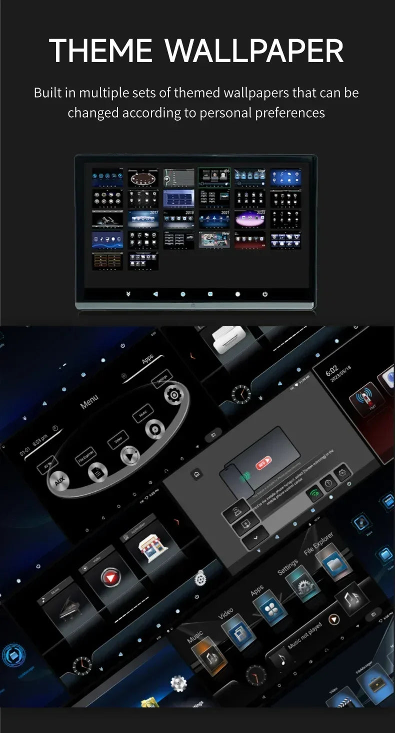 13.3/14" Car Headrest Monitor Display IPS Android 12 2G+32G/4G+64G/8G+128G Touch Screen For Car Rear Seat Player Dual HDMI Music