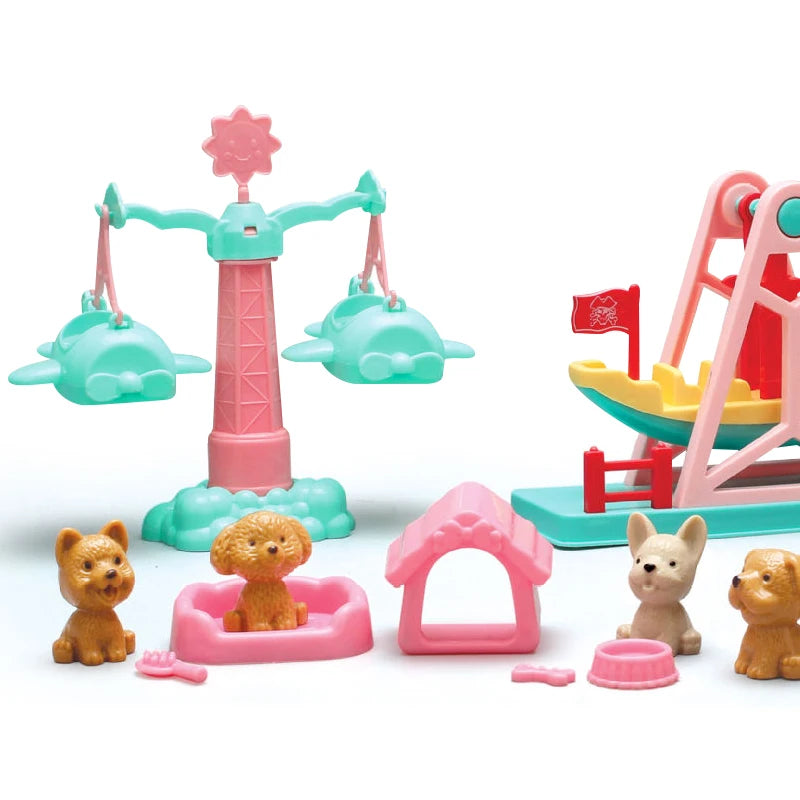 Children's DIY Mini Simulational Amusement Pet Dog Cat Park Toys Appliance Play Pretend Toy Set For Girls Boys Birthday Toys
