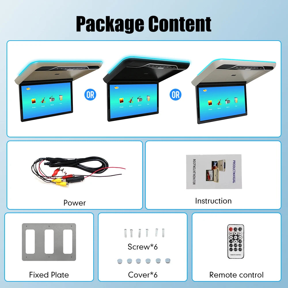22 Inch Car Roof Monitor 1080P Flip Screen Top Multimedia Video Ceiling Roof Mounted Display With 16-color Ambient Light HDMI FM