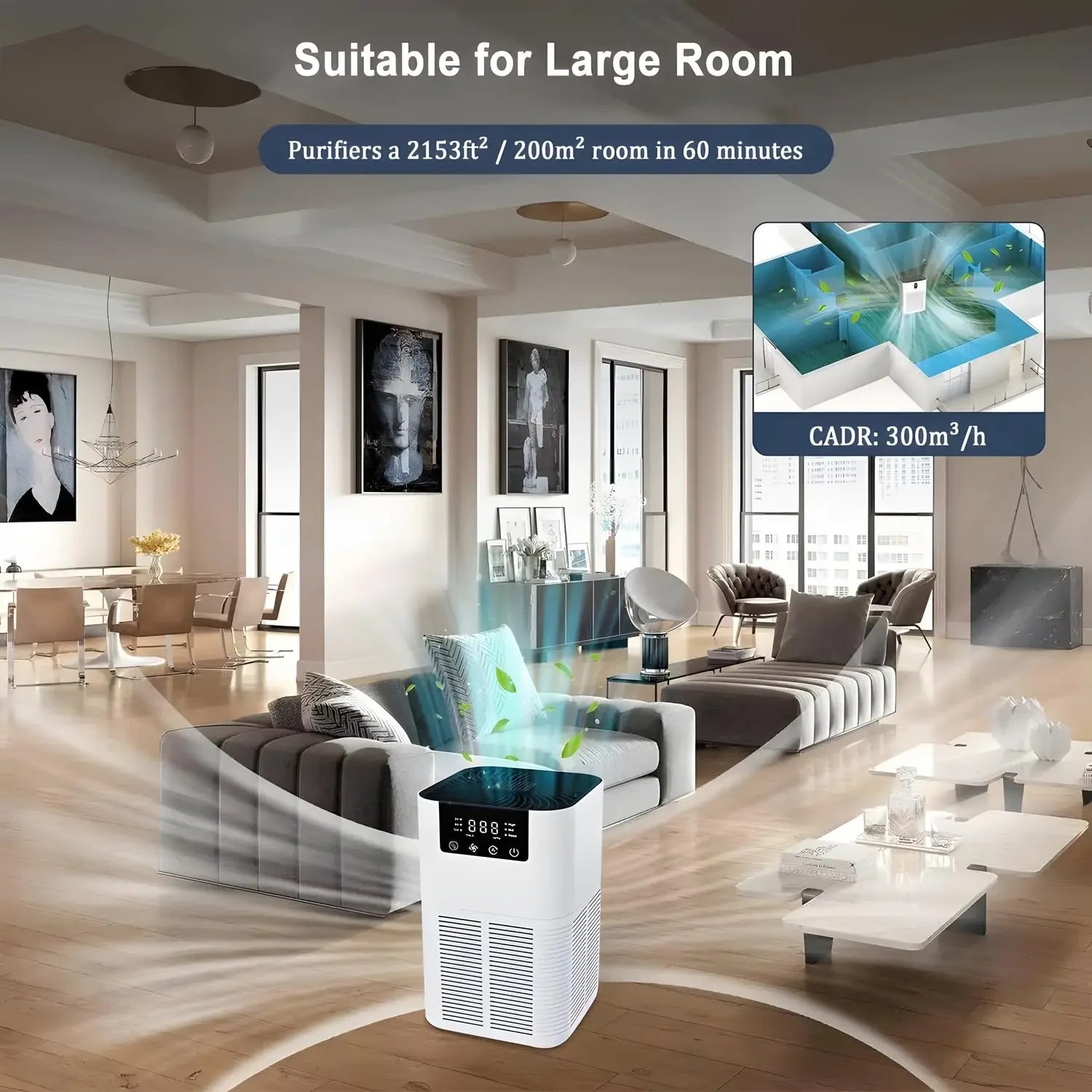 Home Air Purifier for Bedroom, Removes Smoke, Pollen, Dandruff, Hair Odor, with Sleep Mode Speed Control, Can Add Aromatherapy