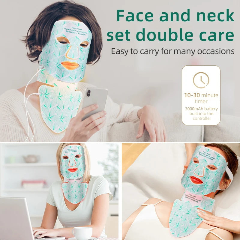 7 Colors + Infrared LED Face Mask and Neck Red Light Therapy Anti Aging Wrinkle Acne Pore Oil Control Skin Tighten Whiten