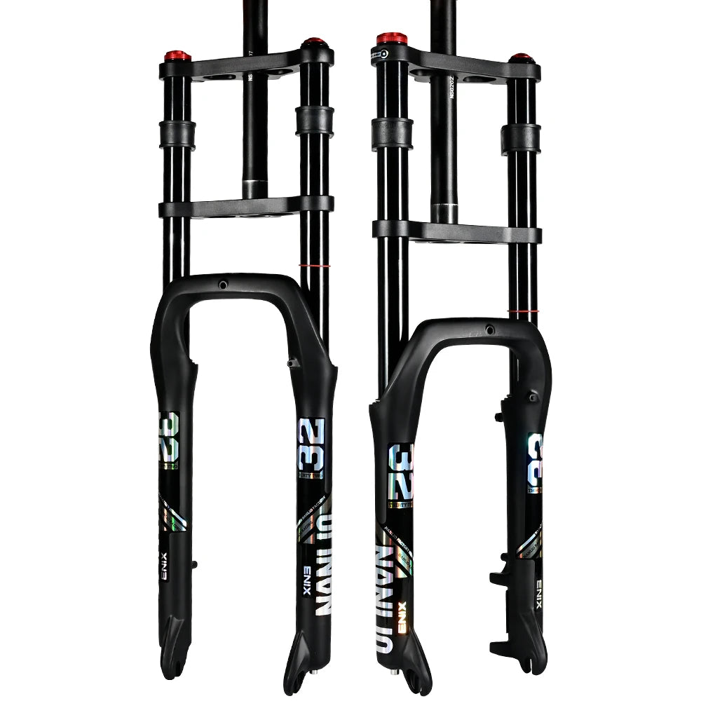 Nanlio Double Shoulder Snow Fork 20/26x4.0 Inch Fat Tire Air Suspension34mm Tube 135mm Hub Width for E-Bike MTB Electric Bicycle