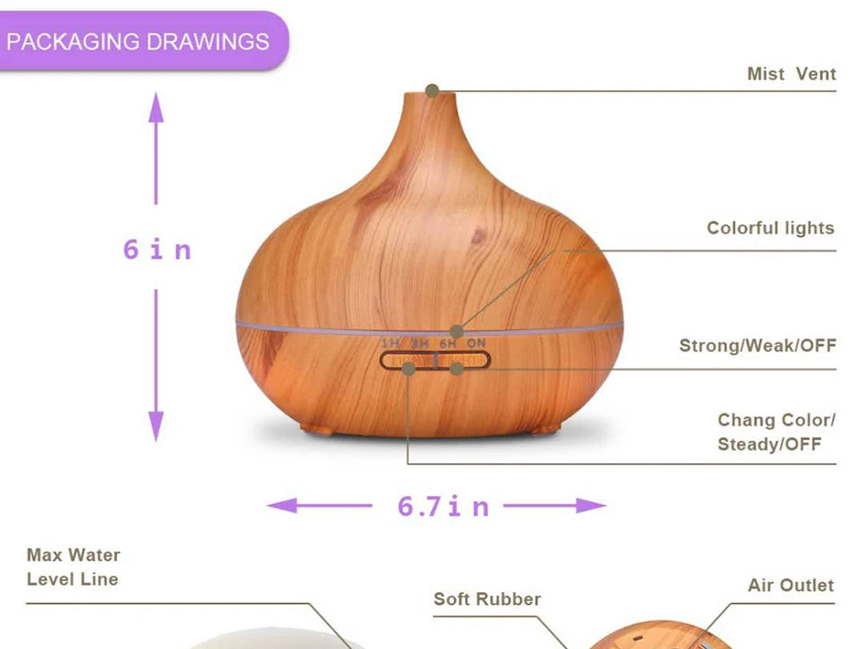 Aroma Diffuser Essential Oil Diffusor Air Humidifier Ultrasonic Remote Control 7 Color LED Lamp Mist Maker For Home 300ml 500ml