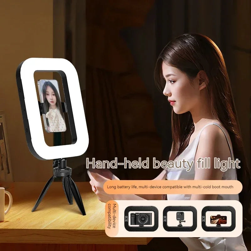 Rechargeable LED Ring Light for Phone - Handheld & Desktop Fill Light, Perfect for Live Streaming, Selfies, Pet Photography
