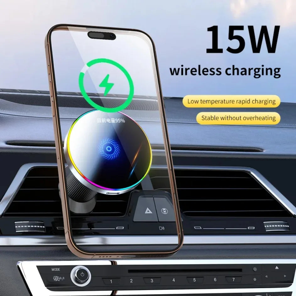 Magnetic Wireless Car Charger  Phone Stand For Magsafe iPhone 17 16 15 14 13 12 Pro Max Air Vent RGB Fast Charging Station Mount