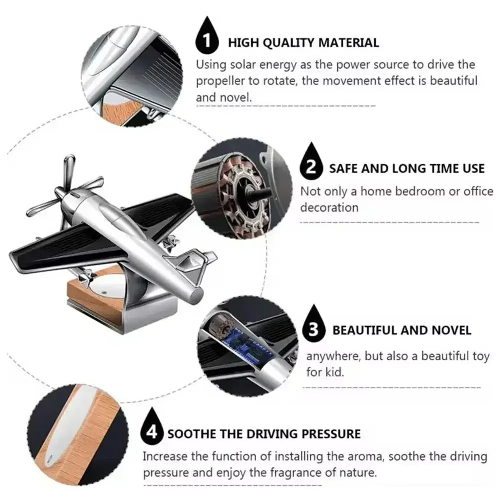 Car Essential Oil Diffuser Solar Airplane Air Freshener Wooden Base Fragrance Aromatherapy Diffuser Ornaments Auto Accessories