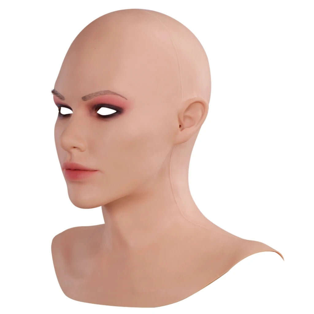 Realistic Female Mask With Neck Crossdresser Silicone Face Mask Headwear Crossdresser Costumes Drag Queen Male to Female